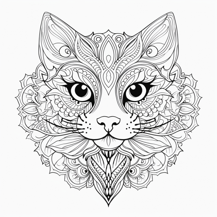 Кот кошка - мордочка мандала раскраска (4).png